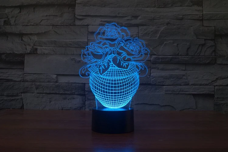 LED Lampe mit 3D Effekt - Blumen Design - Magischer Farbwechsel
