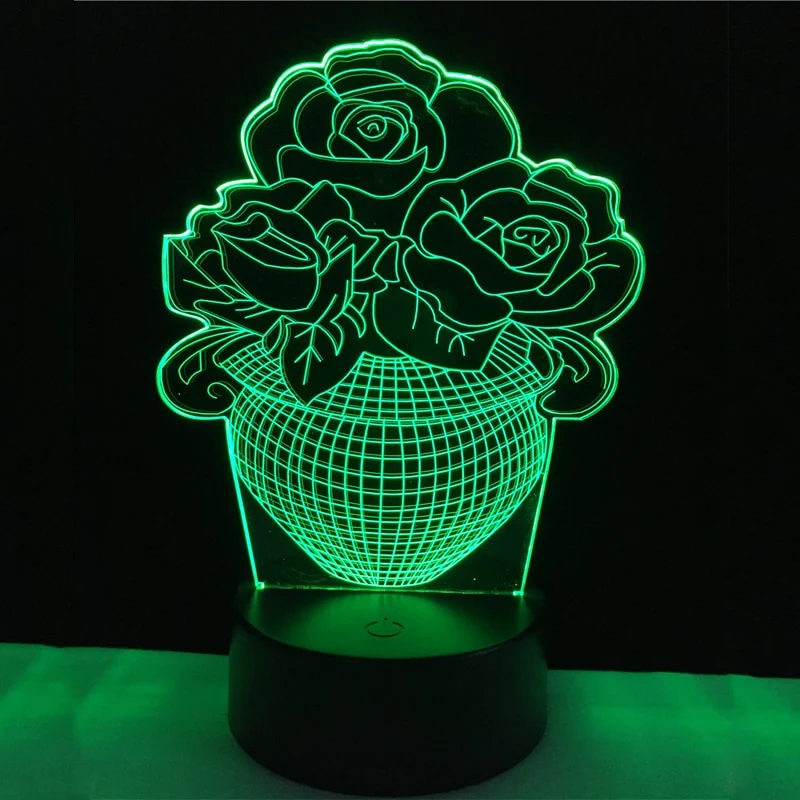 LED Lampe mit 3D Effekt - Blumen Design - Magischer Farbwechsel