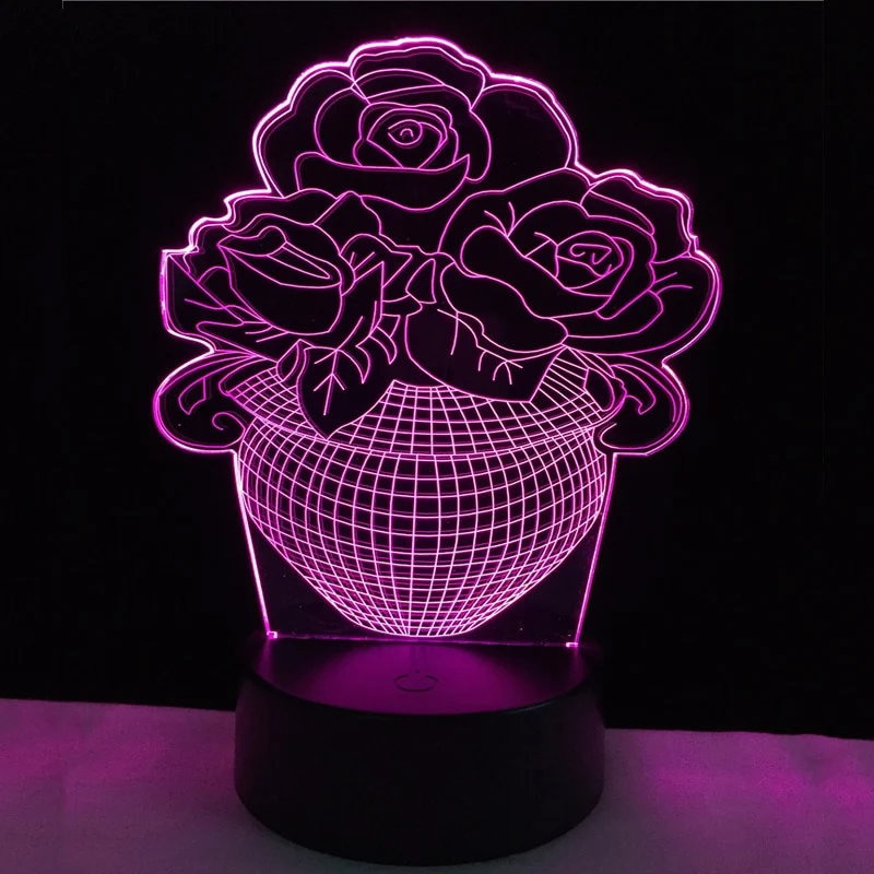 LED Lampe mit 3D Effekt - Blumen Design - Magischer Farbwechsel
