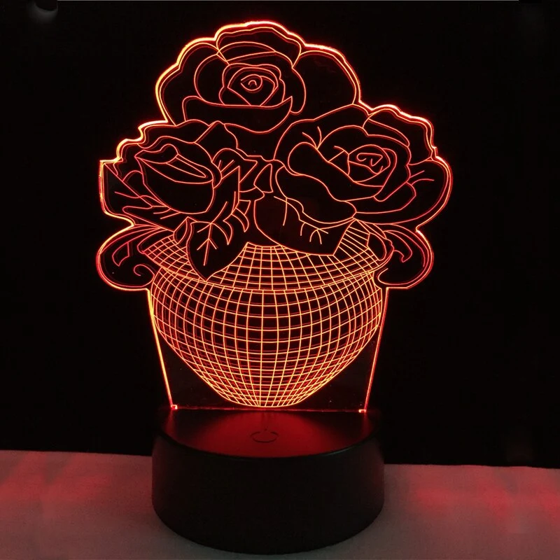 LED Lampe mit 3D Effekt - Blumen Design - Magischer Farbwechsel