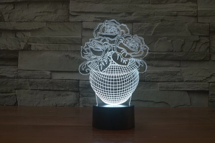 LED Lampe mit 3D Effekt - Blumen Design - Magischer Farbwechsel