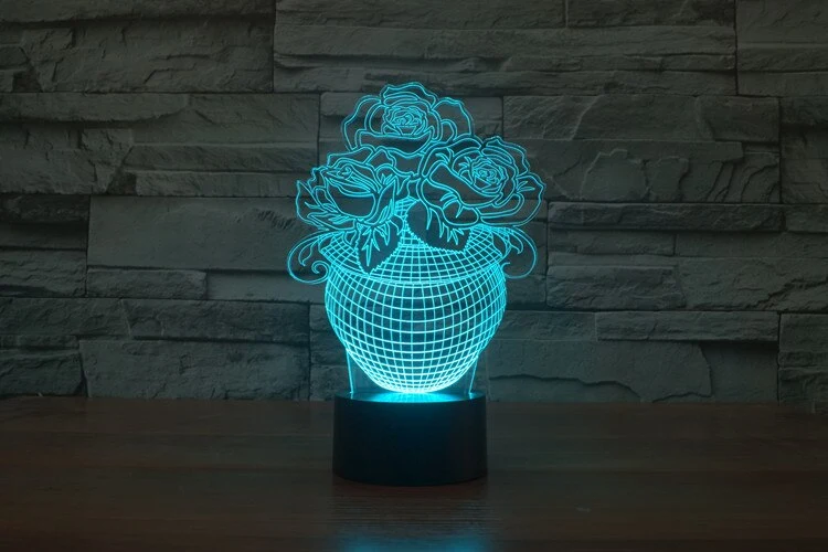 LED Lampe mit 3D Effekt - Blumen Design - Magischer Farbwechsel