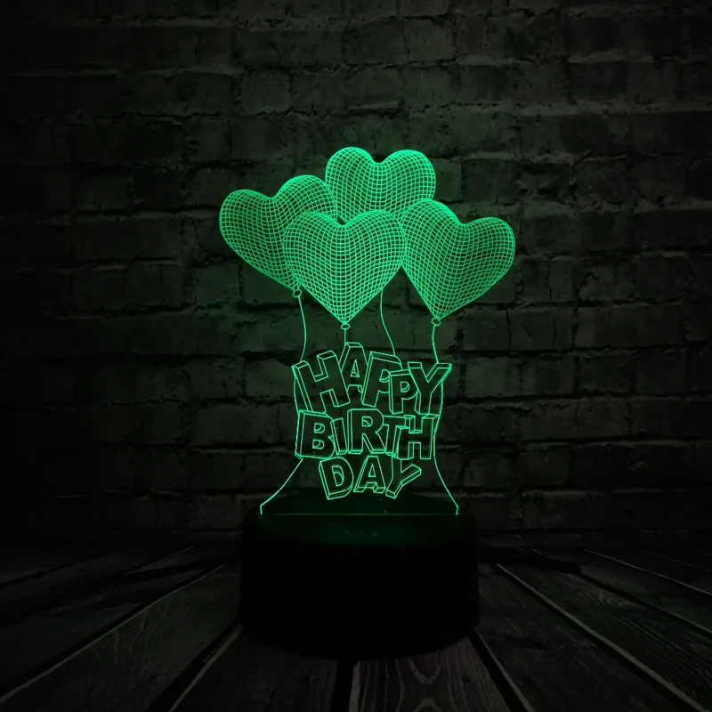 Happy Birthday Lampe - 3D Effekt - bis zu 7 Farben mit Farbwechsel
