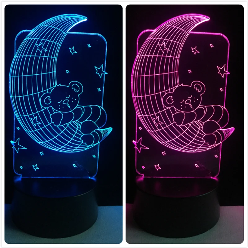 Teddybär auf dem Mond Lampe - 3D Effekt - Farbwechsel - bis zu 7 Farben