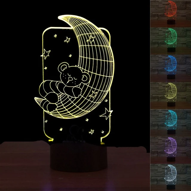 Teddybär auf dem Mond Lampe - 3D Effekt - Farbwechsel - bis zu 7 Farben