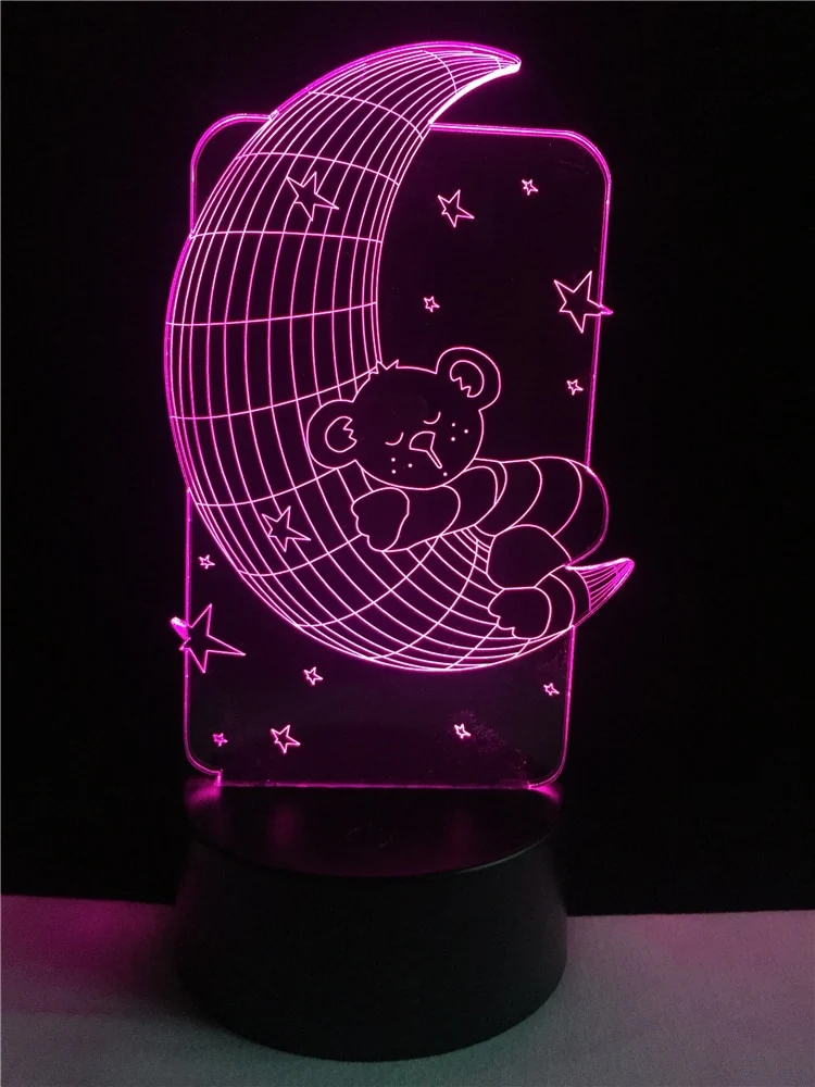 Teddybär auf dem Mond Lampe - 3D Effekt - Farbwechsel - bis zu 7 Farben