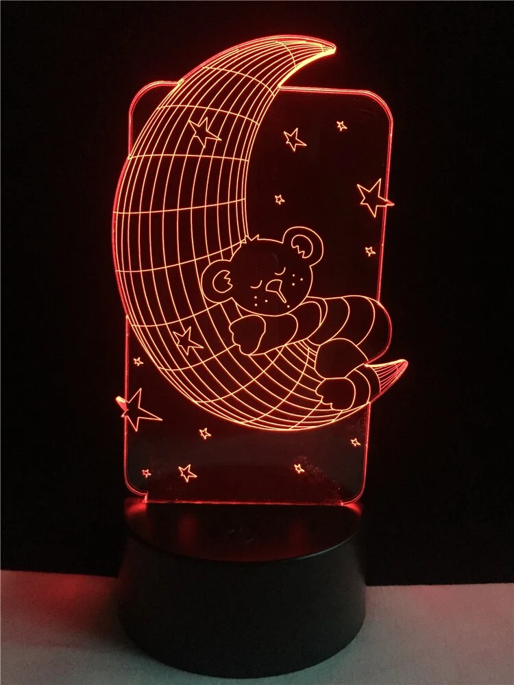Teddybär auf dem Mond Lampe - 3D Effekt - Farbwechsel - bis zu 7 Farben