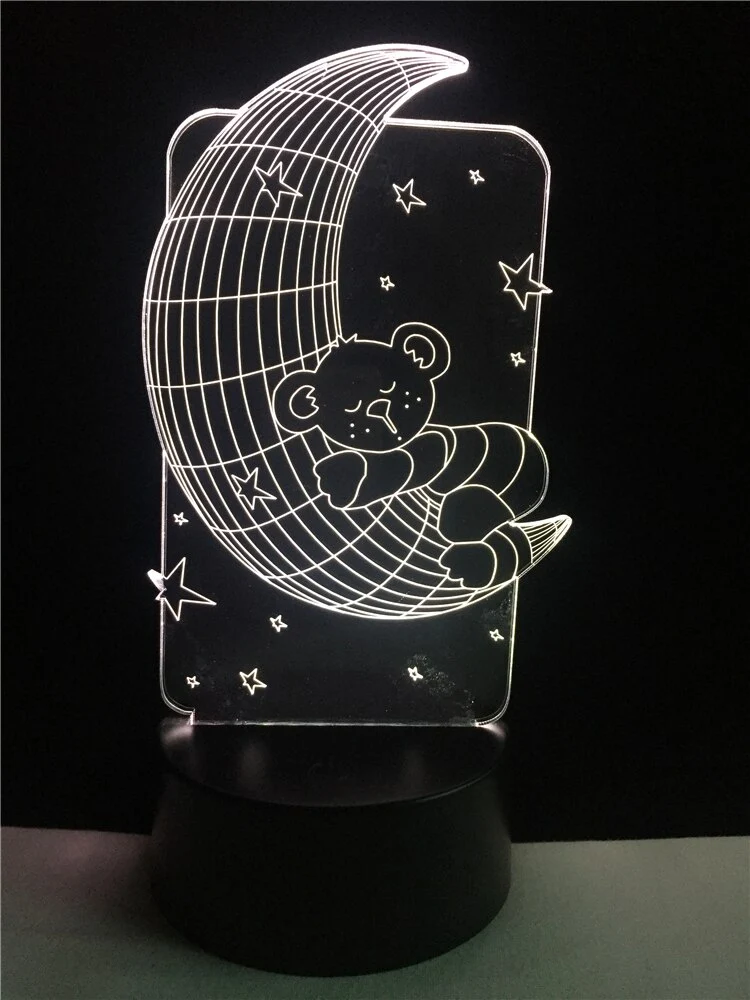 Teddybär auf dem Mond Lampe - 3D Effekt - Farbwechsel - bis zu 7 Farben
