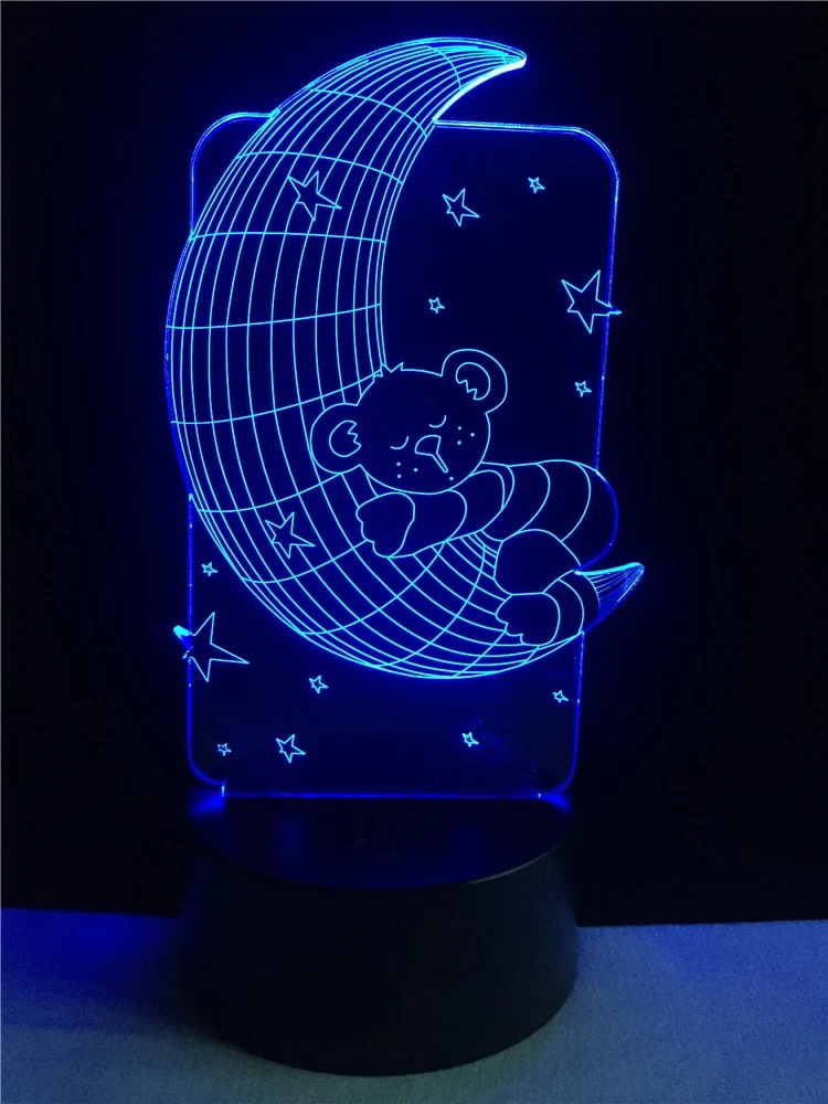 Teddybär auf dem Mond Lampe - 3D Effekt - Farbwechsel - bis zu 7 Farben