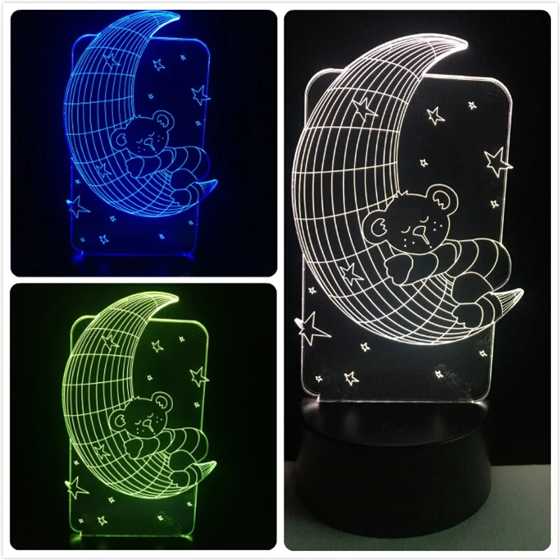 Teddybär auf dem Mond Lampe - 3D Effekt - Farbwechsel - bis zu 7 Farben