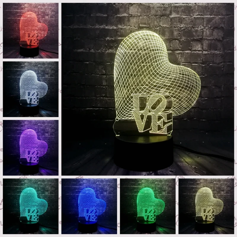 LOVE 3D LED Lampe - Romantische Lampe mit Farbwechsel Effekt