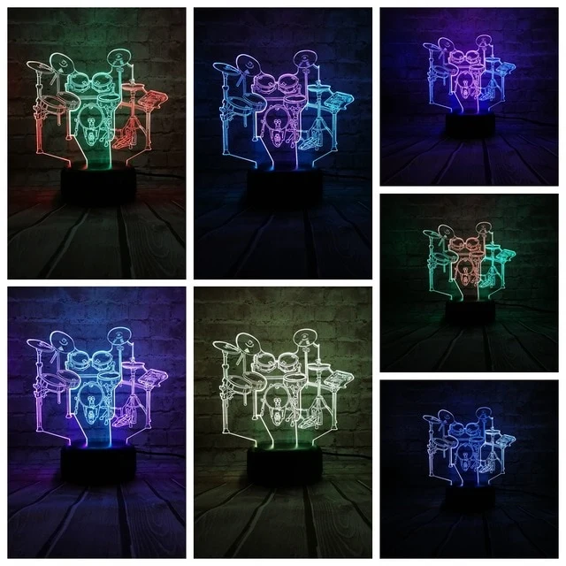 Magische 3D LED Lampe - Schlagzeug - mit Farbwechsel Effekt
