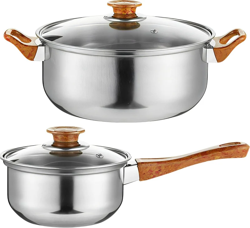 Topfset 12 teilig Edelstahl Kochgeschirr Set mit Glasdeckel Pfanne