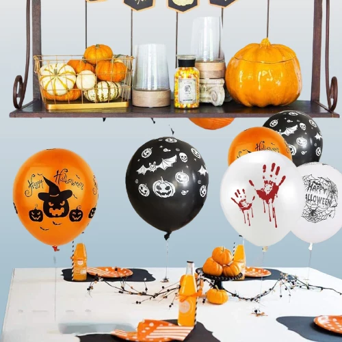 Halloween Luftballons Set 48 Stück – Latex Deko mit Kürbis, Geist & Totenkopf