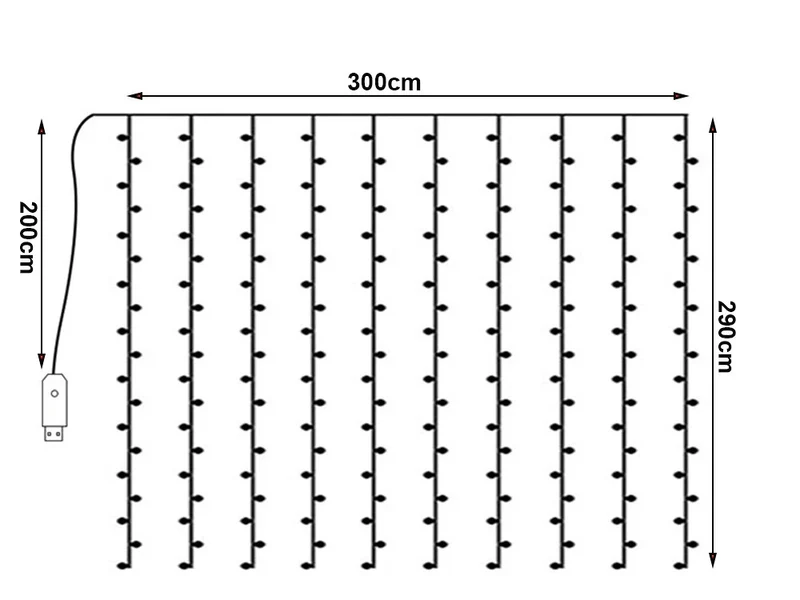 LED Lichtervorhang 300 LEDs 3x3m kaltweiß USB Netzadapter & Fernbedienung