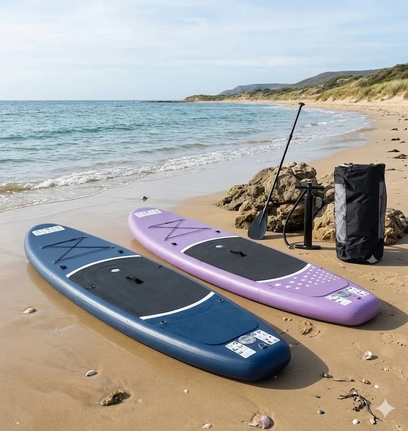 Aufblasbares SUP Board Set Lila 366 cm XXL – 2in1 Stand Up Paddle & Kajak Funktion mit Sitz, Paddel, Double-Action-Pumpe, Tragetasche & Reparaturset