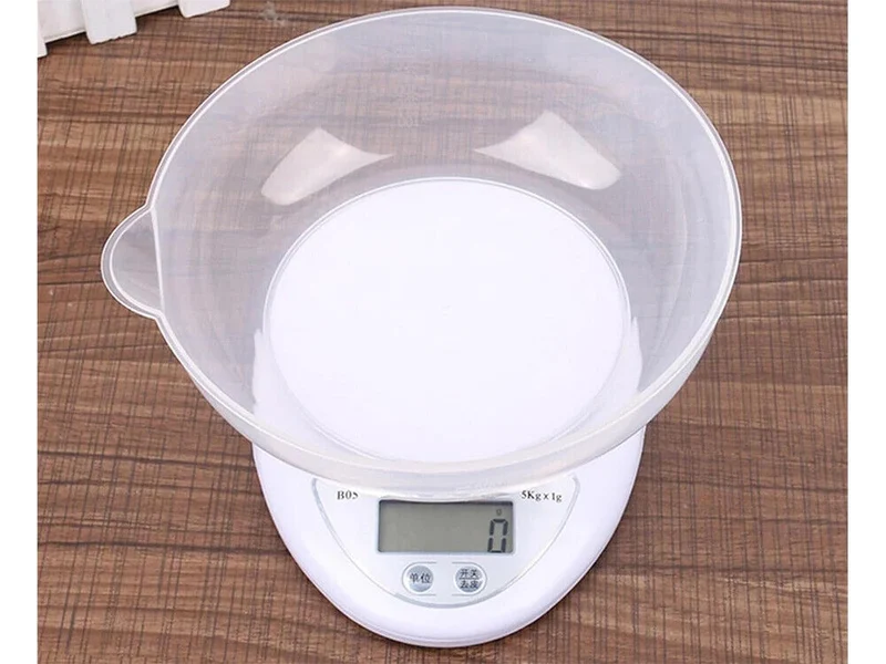 Digitale Küchenwaage mit Schüssel 5 kg LCD Waage TARA Messbecher Weiß ✅✅✅