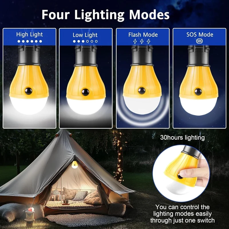 5x LED Campinglampe mit Clip–4 Modi Zeltlampe Batteriebetrieben–Outdoor Notlicht