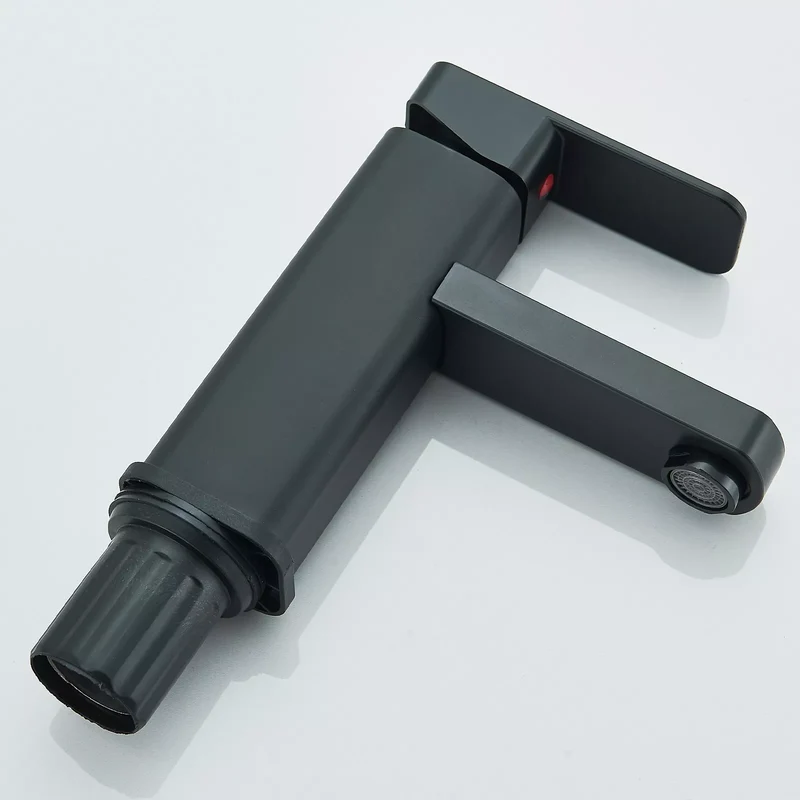 Waschtischarmatur Schwarz – Einhand Mischbatterie für Waschbecken | Moderne Badarmatur mit Heiß- & Kaltwasseranschluss, Keramikkartusche & 40 cm Schläuchen