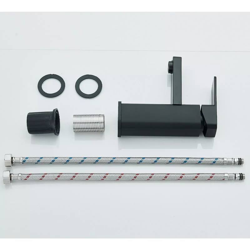 Waschtischarmatur Schwarz – Einhand Mischbatterie für Waschbecken | Moderne Badarmatur mit Heiß- & Kaltwasseranschluss, Keramikkartusche & 40 cm Schläuchen