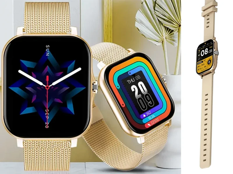 Smartwatch Damen Herren Bluetooth Telefonieren Sportuhr Fitness Tracker Gold 5907451378137