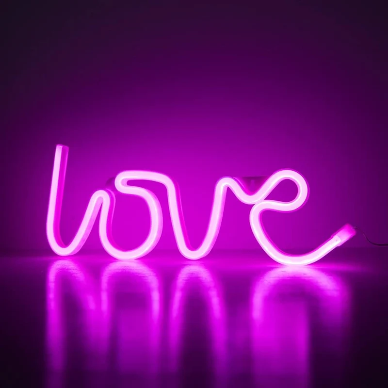 Love Neon Sign Herz LED Neonlicht – USB & Batterie betrieben, romantische Wanddeko für Hochzeit, Geburtstag & Party