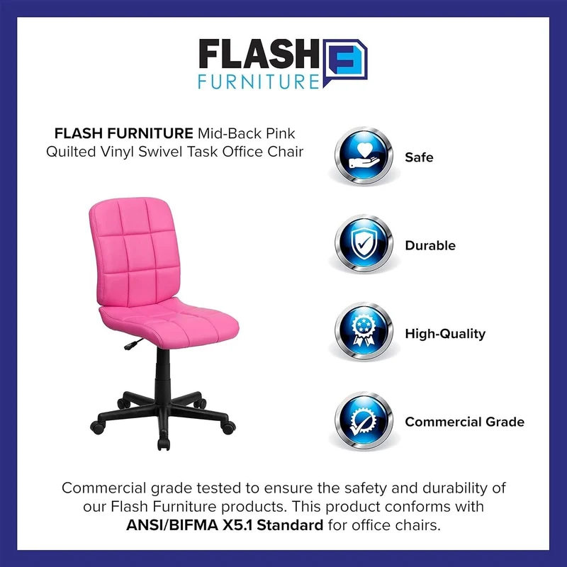 Pink Schreibtischstuhl ergonomisch – Drehbar & höhenverstellbar, Vinyl Bürostuhl 113kg