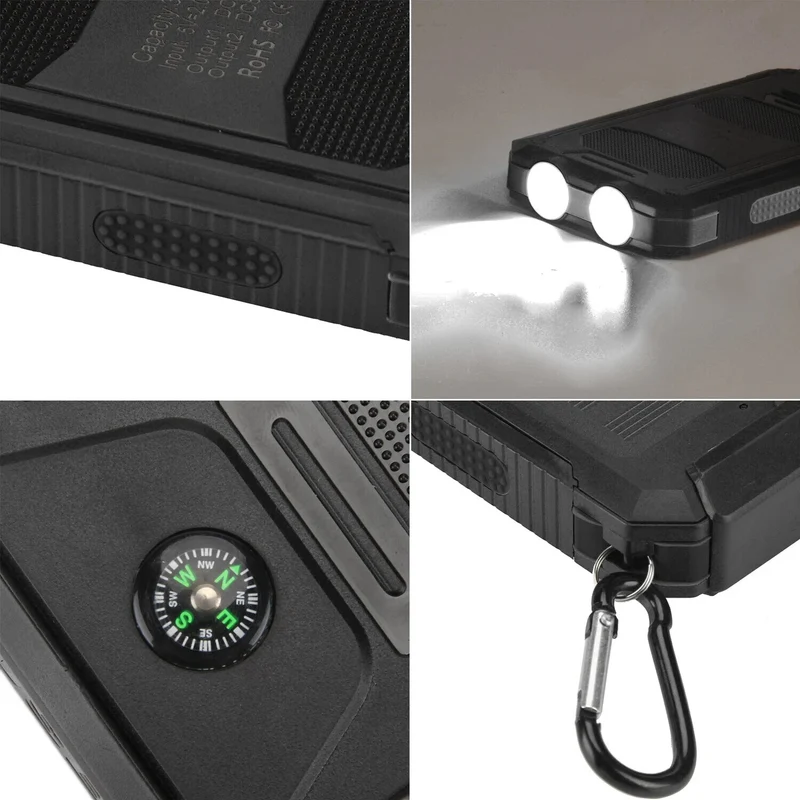 30000mAh Solar Powerbank Akku LED Kompass 2USB Wasserdicht Outdoor DE